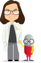 cartoon doctor stand with a cartoon medicine
